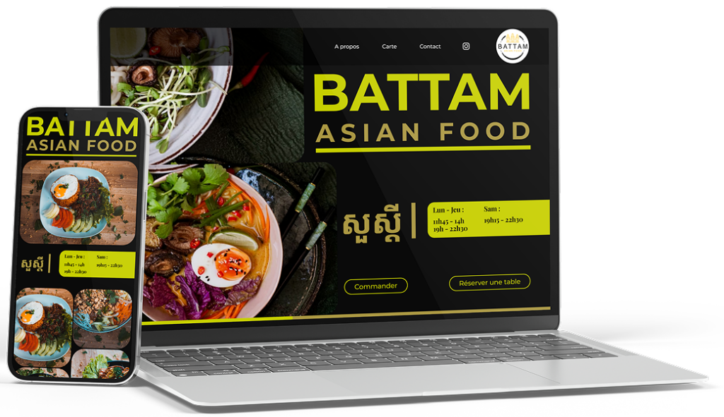 exemple création site internet restaurant lyon sur mesure battam asian food sur macbook et iphone responsive